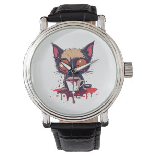 Relógio Oopsy Meow Gato Kawaii Triste Amante do Café