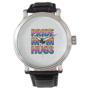 Relógio Orgulho Mãe Abraços Design Vetorial Arco-Íris Vint