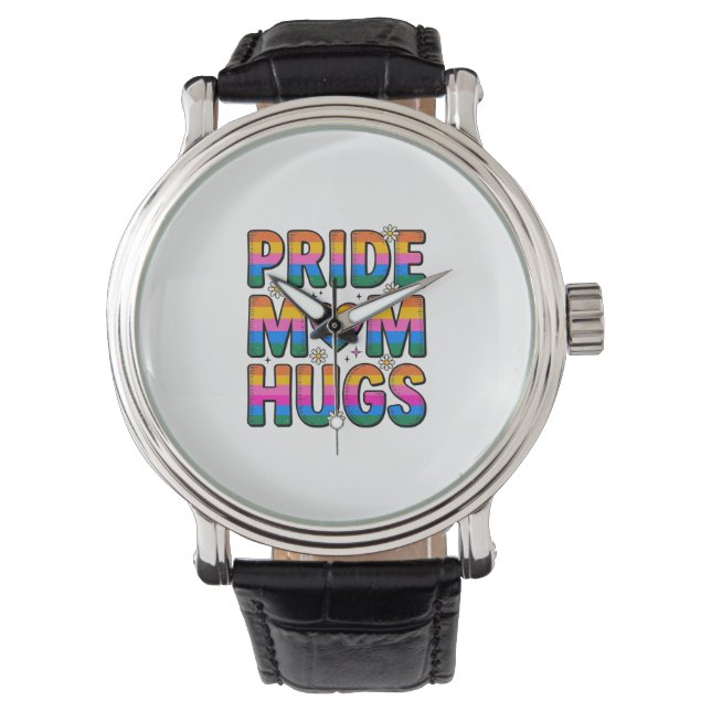 Relógio Orgulho Mãe Abraços Design Vetorial Arco-Íris Vint (Frente)