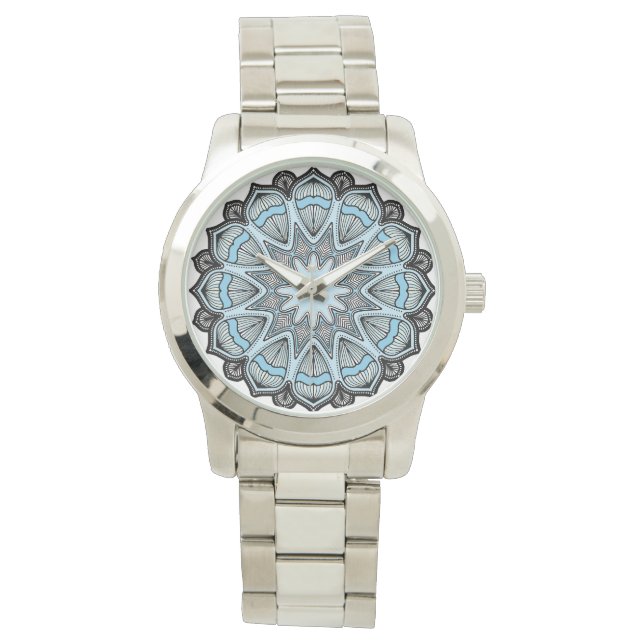 Relógio Ornamentado Blue Elegante Mandala (Frente)