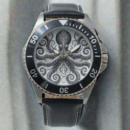 Relógio Ornamentado de Octopus Kraken Steampunk Black