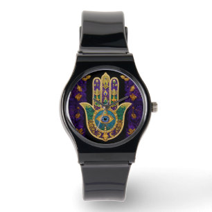 Relógio Ornamentado Dourado Terceiro Olho Hamsa