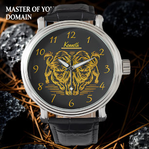 Relógio Ouro Bison correndo pelas planícies ao pôr do sol