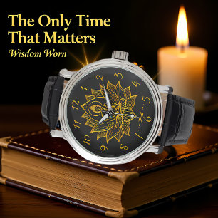 Relógio Ouro Buddha Entre Flores de Lotus Blooming