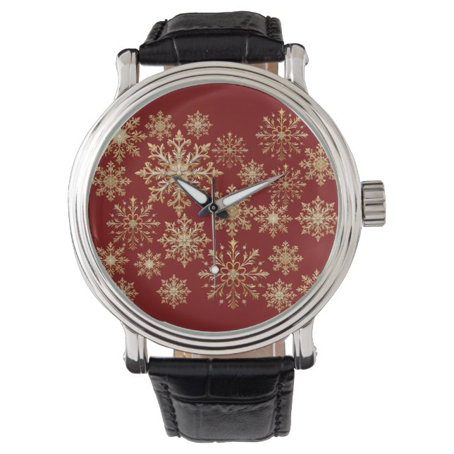 Relógio Ouro de Natal e Floco de Neve Vermelho  (Frente)