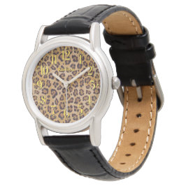 Relógio Ouro Elegante, Leopard Print Wrist Watch