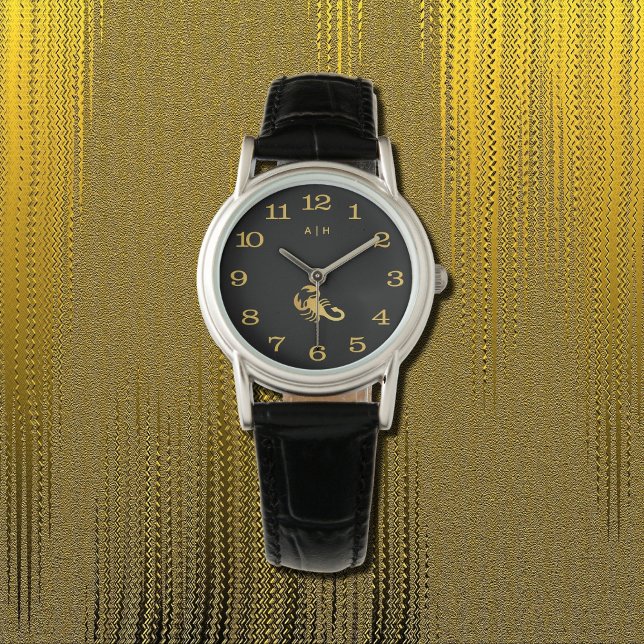 Relógio Ouro - Escorpião Zodiac - preto monograma (Criador carregado)