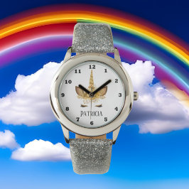 Relógio Ouro Fantasy unicorn face add name watch