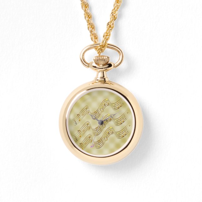 Relógio Ouro Music Notes Wenound Dourado Watch (Frente)