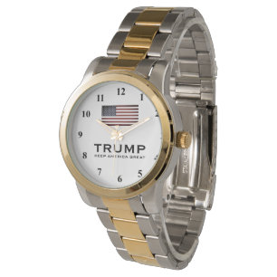 Relógio Ouro Trump watch com bandeira dos Estados Unidos