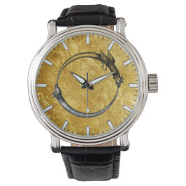 Relógio Ouroboros Cobra e Dragão Dourado Folha