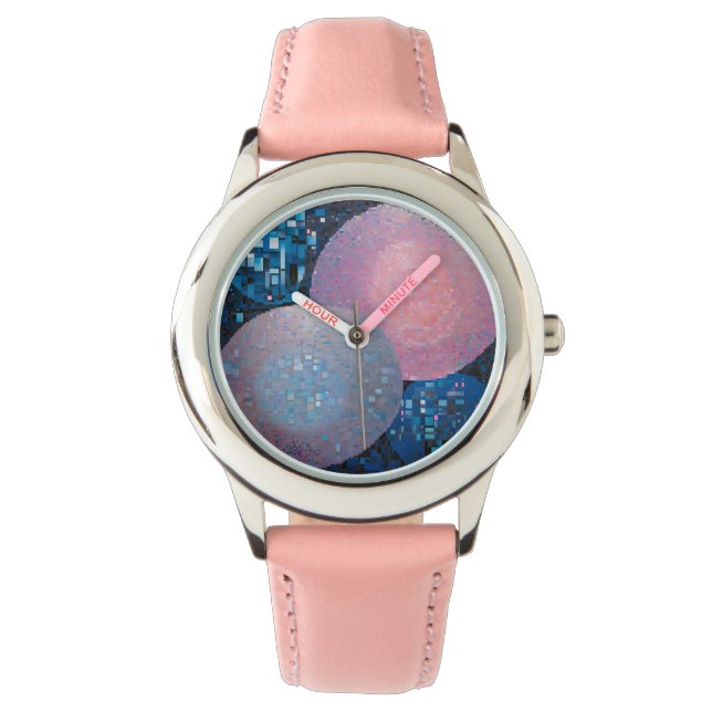 Relógio Ovalas opulentas: tons de azul e rosa em Abstrato (Frente)