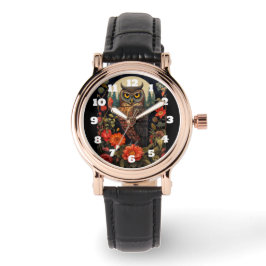 Relógio Owl at Night with a Full Moon