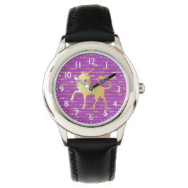 Relógio Padrão Boêmio Dourado e Roxo & Unicórnio