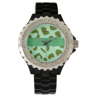 Relógio Padrão Bold Verde Leopardo