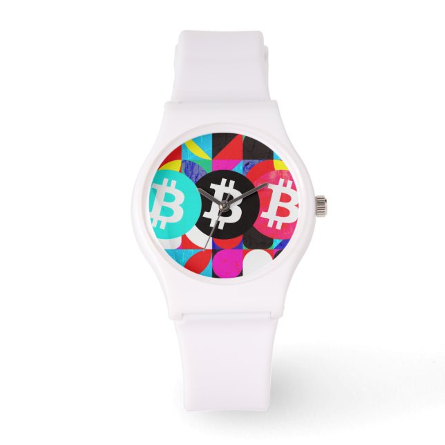 Relógio Padrão Colorido de Bitcoin (Frente)