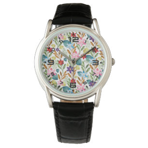 Relógio Padrão das flores de aquarela-67666