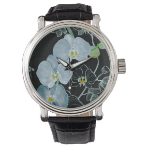 Relógio Padrão das Orquídeas Brancas da Aquarela