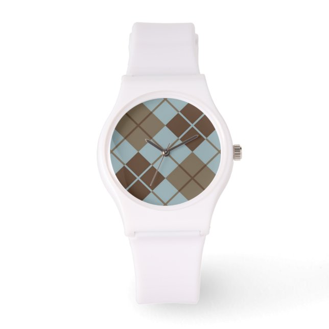 Relógio Padrão de Argyle em Azul e Taupe (Frente)