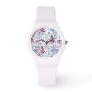 Relógio Padrão de Árvore Palm Cor-de-Água Rosa e Azul