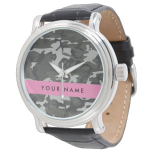Relógio Padrão de Camuflagem Cinza, Seu nome, Personalize