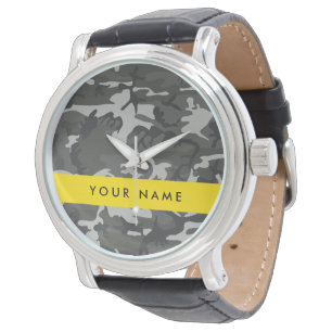 Relógio Padrão de Camuflagem Cinza, Seu nome, Personalize