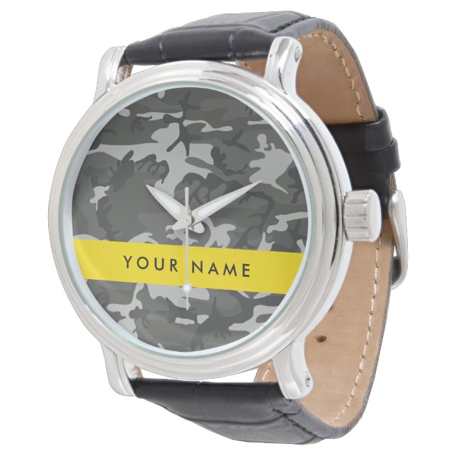 Relógio Padrão de Camuflagem Cinza, Seu nome, Personalize (Angular)
