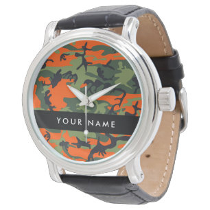 Relógio Padrão de Camuflagem Laranja, Seu nome, Personaliz