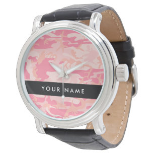 Relógio Padrão de Camuflagem Rosa, Seu nome, Personalize