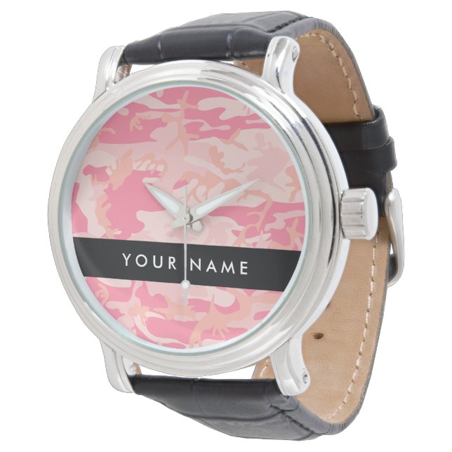 Relógio Padrão de Camuflagem Rosa, Seu nome, Personalize (Angular)