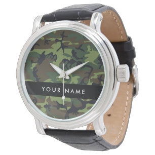 Relógio Padrão de Camuflagem Verde, Seu nome, Personalize