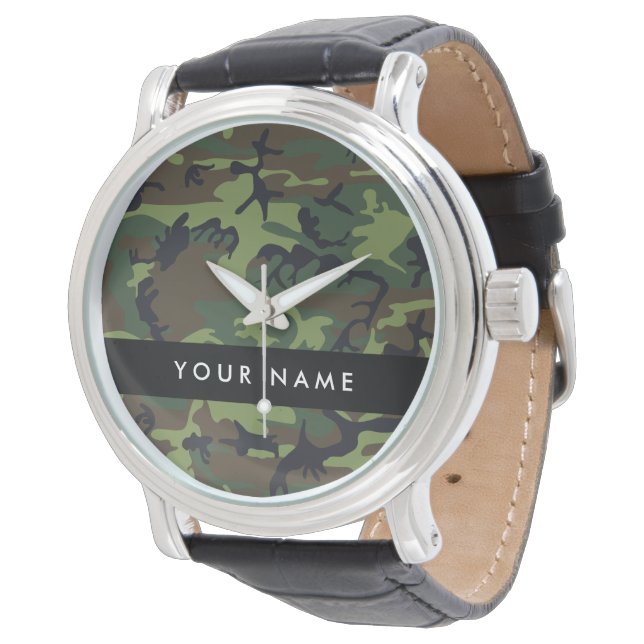Relógio Padrão de Camuflagem Verde, Seu nome, Personalize (Angular)