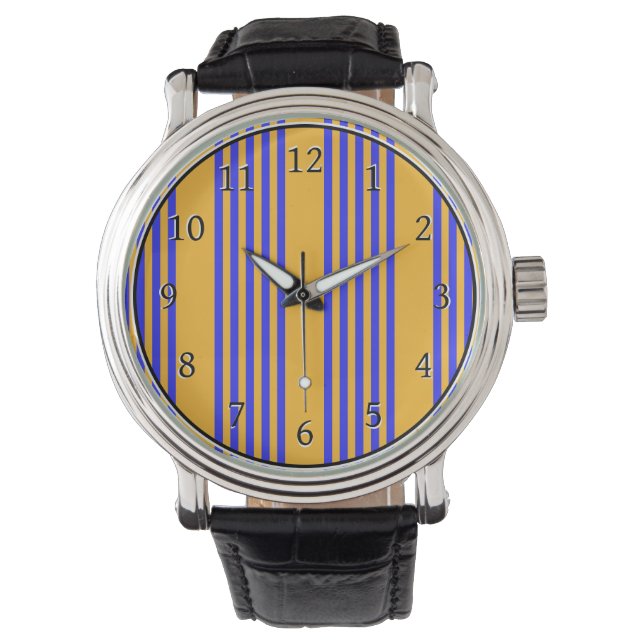 Relógio Padrão de cinco faixas azul e amarelo (Frente)