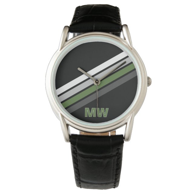 Relógio Padrão de Cinza Preta Verde Fern Personalizado (Frente)