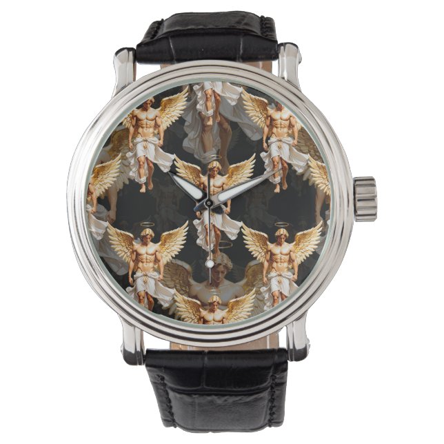 Relógio Padrão de design de anjos dourados celestiais (Frente)