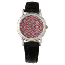 Relógio Padrão de Diamante Azul e Vermelho Dramático