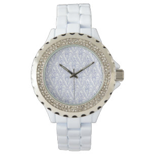 Relógio Padrão de Diamante Floral Branco Azul Periwinkle C