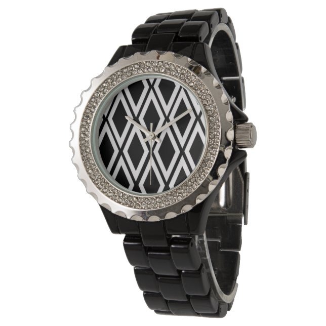Relógio Padrão de Diamante Preto e Branco Ousado (Angular)
