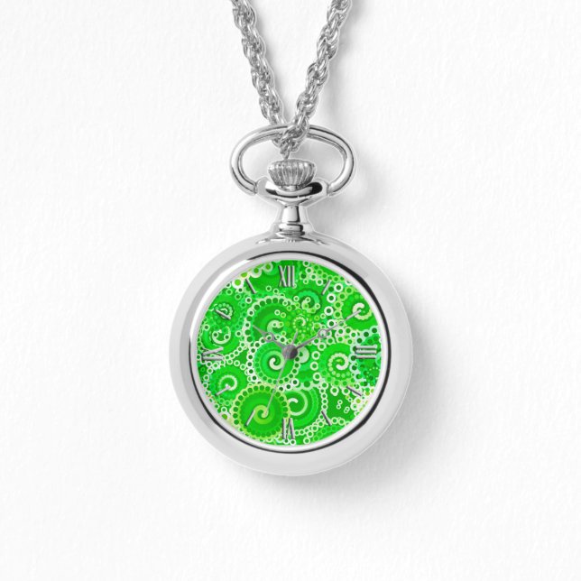 Relógio Padrão de espiral frontal, tons de verde esmeralda (Frente)