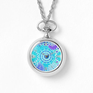 Relógio Padrão de espiral frontal, turquesa, aqua, azul