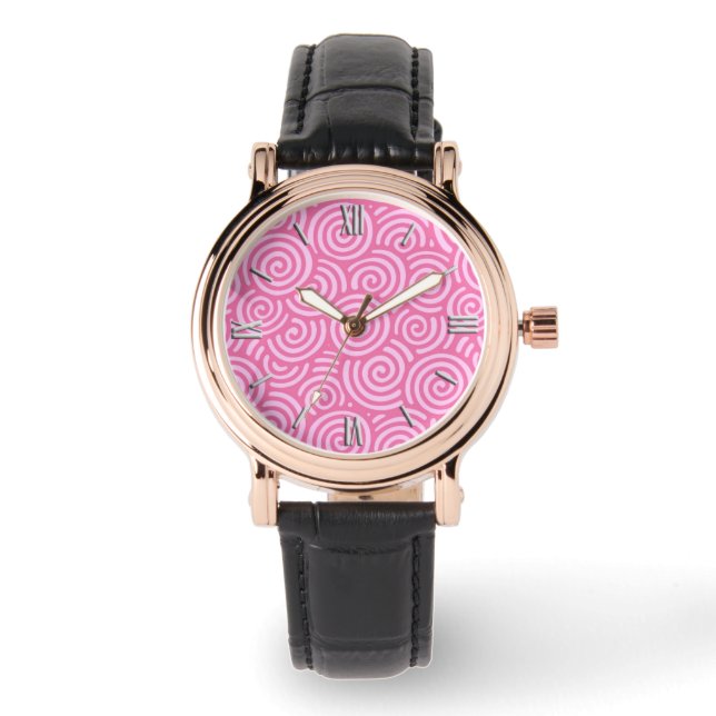 Relógio Padrão de espiral japonês - cor-de-rosa menta mole (Frente)
