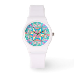 Relógio Padrão de Estrela Triangular Mosaico Pastel Retro