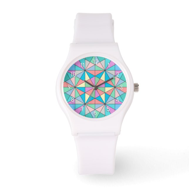Relógio Padrão de Estrela Triangular Mosaico Pastel Retro  (Frente)