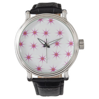 Relógio Padrão de estrelas brilhantes neon-rosa