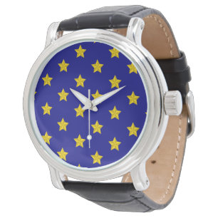 Relógio Padrão de Estrelas Douradas, Azul Marinho, Exclusi