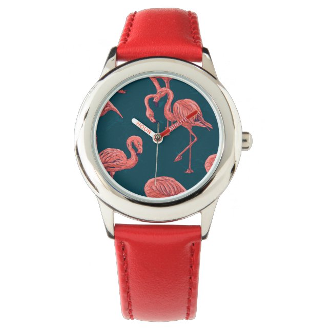 Relógio Padrão de flamingo coral vivo (Frente)