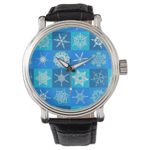 Relógio Padrão de Flocos de Neve Azul