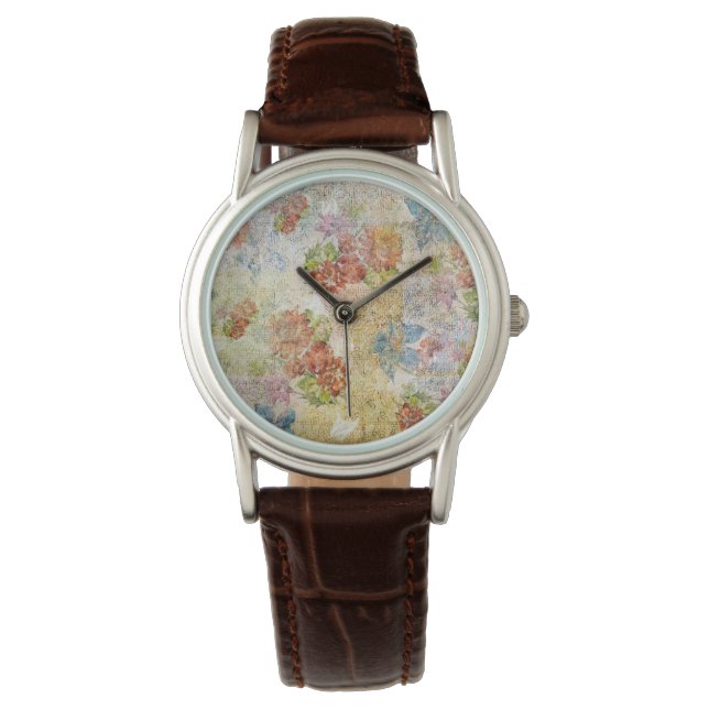 Relógio Padrão de Flor Desgastado Vintage (Frente)