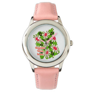 Relógio Padrão de Flores Cor-de-Rosa e Branco