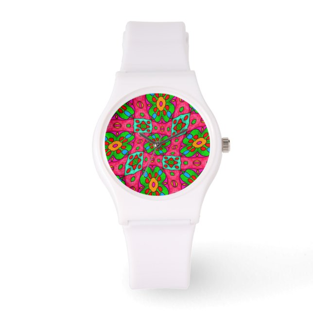 Relógio Padrão de Flores de Abstrato exclusivo (Frente)